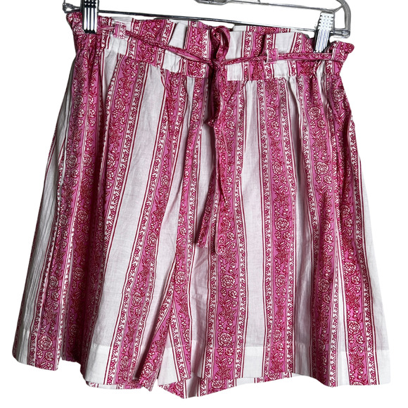 Mille Cary Shorts Small Pink Jaipur Stripe Floral Cotton Belted Summer Boho Chic - Picture 1 of 5